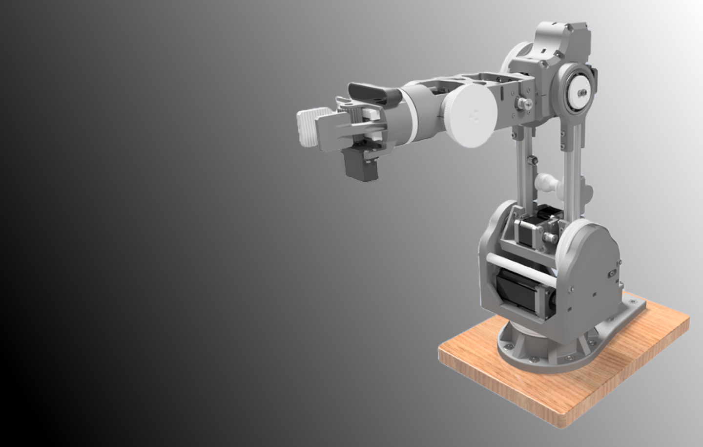A robotic arm with a gradient on behind it.